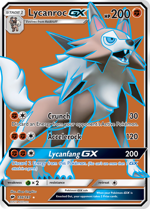 Lycanroc GX (Full Art) 136/147 Ultra Rare - Burning Shadows Pokemon Card