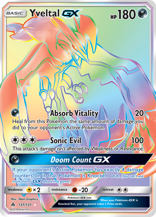 Yveltal GX (Secret) 137/131 Secret Rare - Forbidden Light Pokemon Card