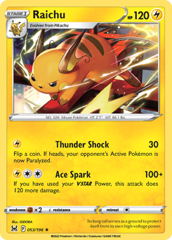 Raichu 053/196 Rare Lost Origin Single