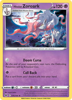 Hisuian Zoroark 076/196 Holo Rare Lost Origin Single