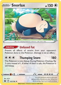 Snorlax 143/196 Holo Rare Lost Origin Single