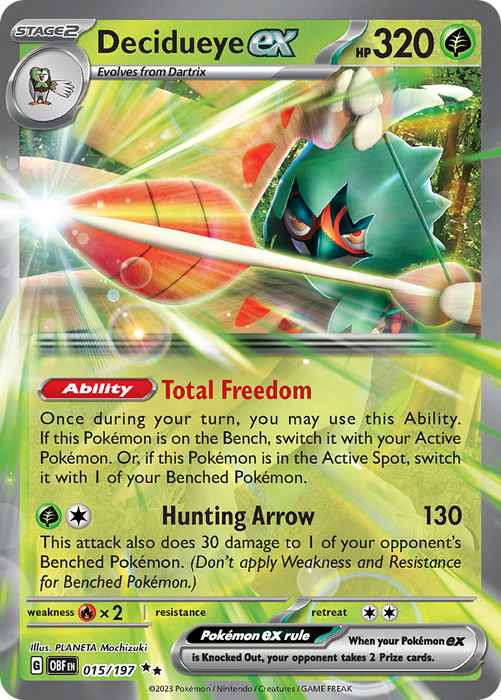 Decidueye ex 015/197 Double Rare Scarlet & Violet Obsidian Flames Card