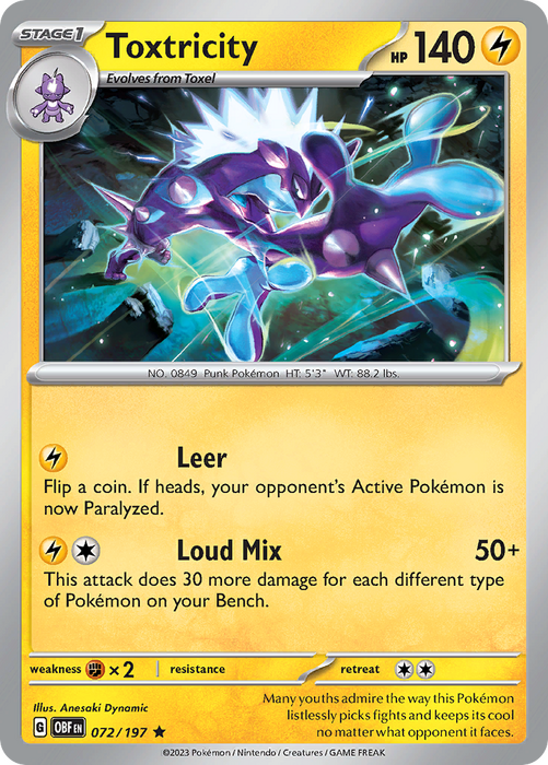 Toxtricity 072/197 Rare Scarlet & Violet Obsidian Flames Card