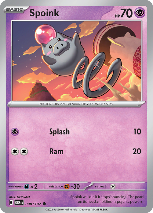 Spoink 090/197 Common Scarlet & Violet Obsidian Flames Card