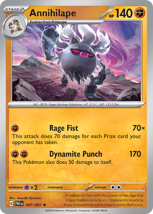 Annihilape 047/091 Holo Rare Scarlet & Violet Paldean Fates Single Card