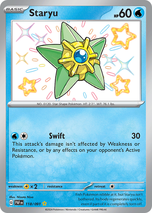 Staryu 118/091 Shiny Rare Scarlet & Violet Paldean Fates Single Card