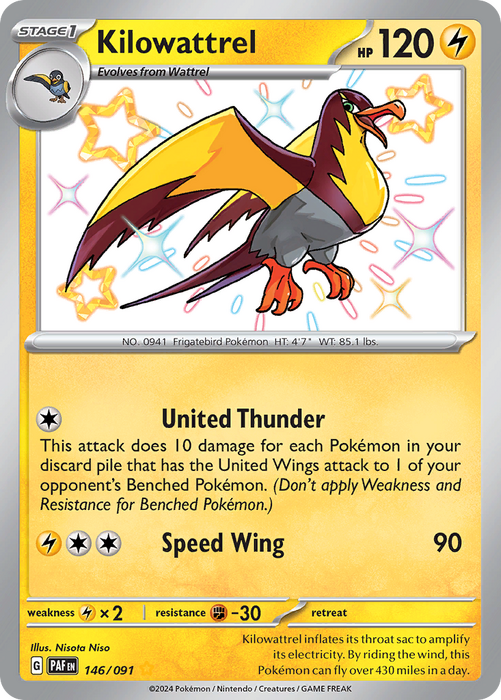Kilowattrel 146/091 Shiny Rare Scarlet & Violet Paldean Fates Single Card