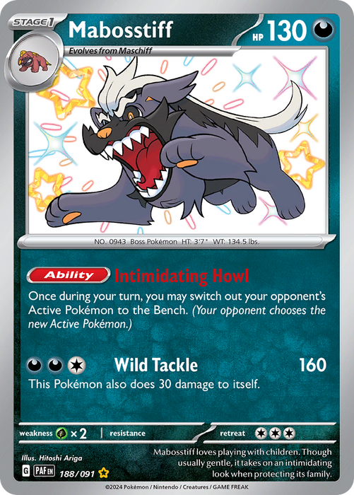 Mabosstiff 188/091 Shiny Rare Scarlet & Violet Paldean Fates Single Card