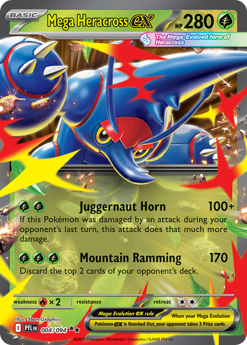 Mega Heracross exÊ 004/094 Double Rare Mega Evolutions Phantasmal Flames (ME02) Near Mint Pokemon Card