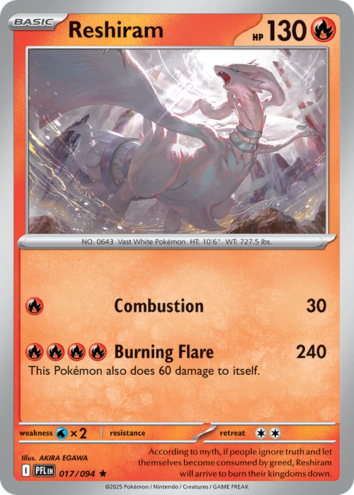 ReshiramÊ 017/094 Rare Mega Evolutions Phantasmal Flames (ME02) Near Mint Pokemon Card