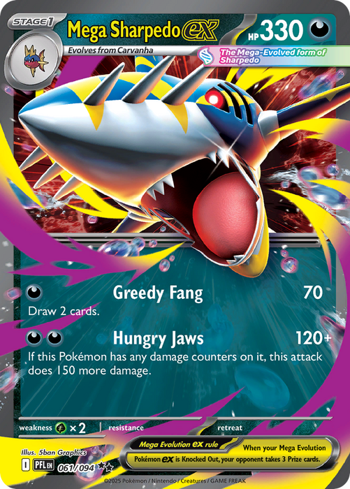 Mega Sharpedo exÊ 061/094 Double Rare Mega Evolutions Phantasmal Flames (ME02) Near Mint Pokemon Card