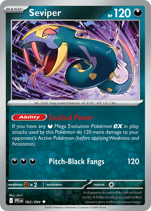SeviperÊ 062/094 Uncommon Mega Evolutions Phantasmal Flames (ME02) Near Mint Pokemon Card