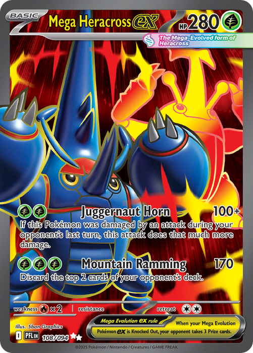 Mega Heracross exÊ 108/094 Ultra Rare Mega Evolutions Phantasmal Flames (ME02) Near Mint Pokemon Card