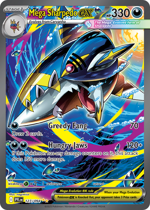 Mega Sharpedo exÊ 127/094 Special Illustration Rare Mega Evolutions Phantasmal Flames (ME02) Near Mint Pokemon Card