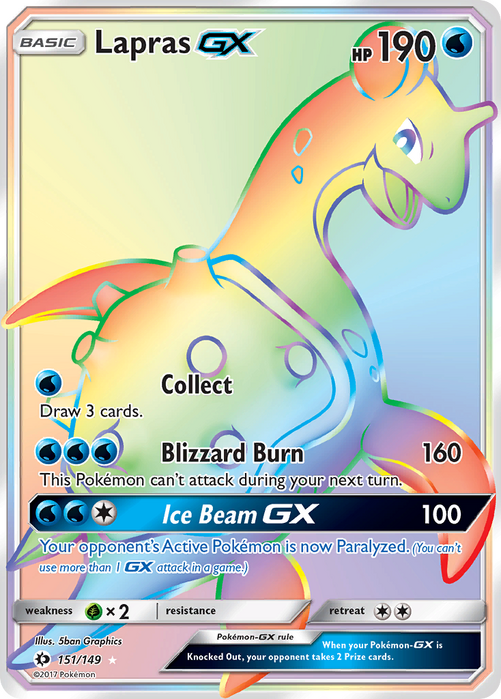 Lapras GX (Secret) 151/149 Secret Rare - Sun & Moon Base Set Pokemon Card