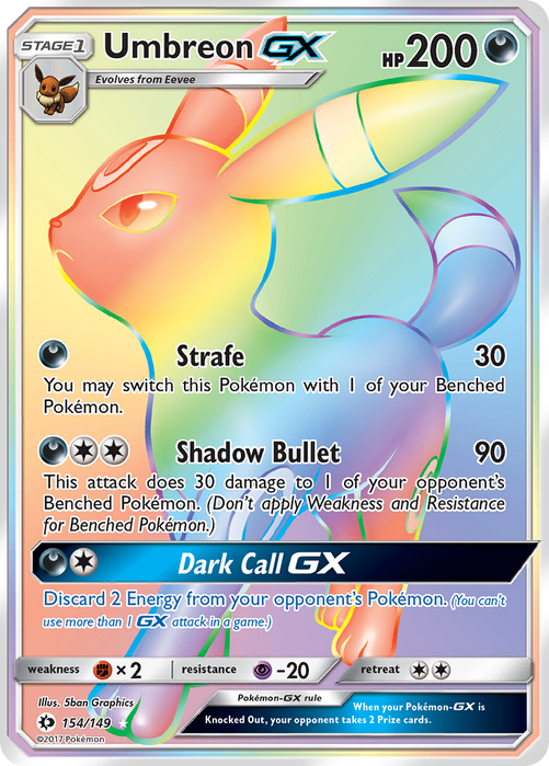 Umbreon GX (Secret) 154/149 Secret Rare - Sun & Moon Base Set Pokemon Card