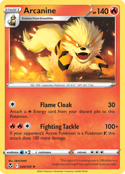 Arcanine 020/195 Rare Silver Tempest Pokemon Card Single