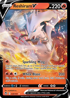 Reshiram V 024/195 Ultra Rare Silver Tempest Pokemon Card Single