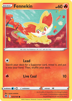 Fennekin 025/195 Common Silver Tempest Pokemon Card Single