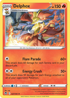 Delphox 027/195 Rare Silver Tempest Pokemon Card Single