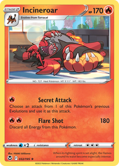 Incineroar 032/195 Rare Silver Tempest Pokemon Card Single