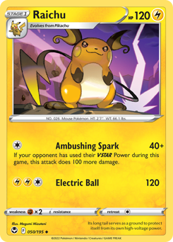 Raichu 050/195 Uncommon Silver Tempest Pokemon Card Single