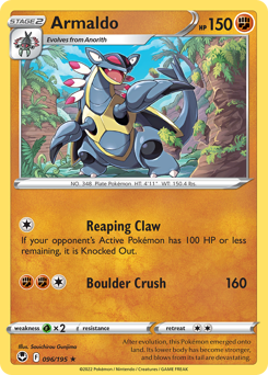 Armaldo 096/195 Rare Silver Tempest Pokemon Card Single