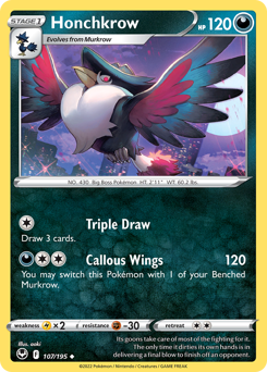 Honchkrow 107/195 Uncommon Silver Tempest Pokemon Card Single