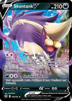 Skuntank V 108/195 Ultra Rare Silver Tempest Pokemon Card Single