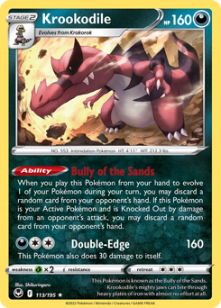 Krookodile 113/195 Holo Rare Silver Tempest Pokemon Card Single