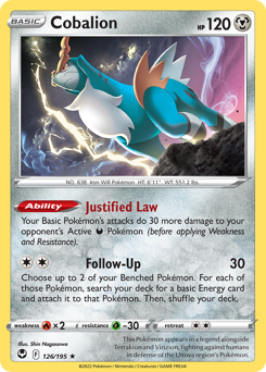 Cobalion 126/195 Rare Silver Tempest Pokemon Card Single