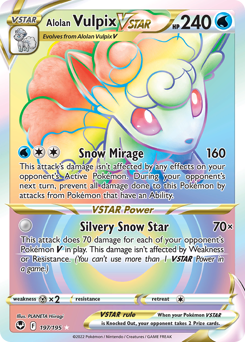 Alolan Vulpix VSTAR (Secret) 197/195 Secret Rare Silver Tempest Pokemon Card Single
