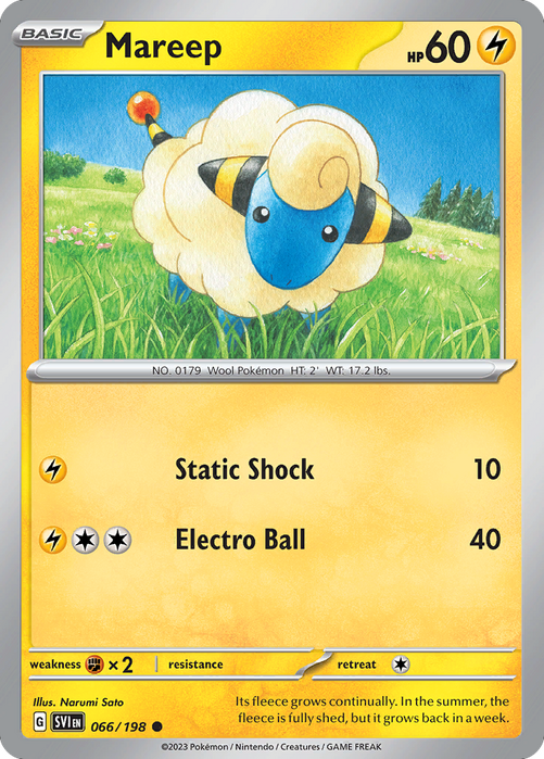 Mareep 066/198 Common Scarlet & Violet Pokemon Card