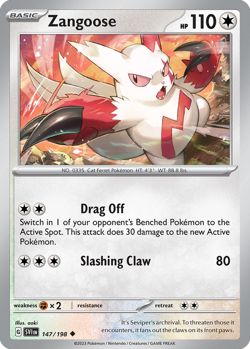 Zangoose 147/198 Uncommon Scarlet & Violet Pokemon Card