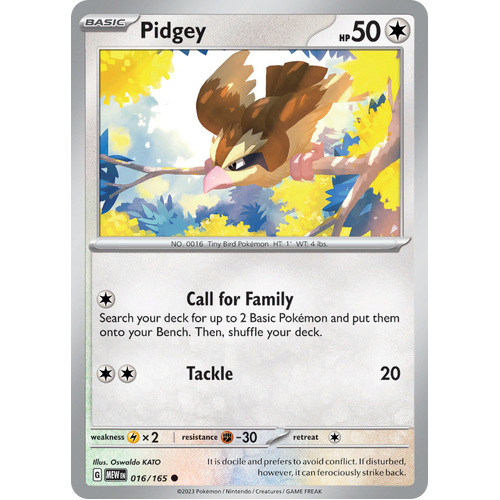 Pidgey 016/165 Common Scarlet & Violet 151 Pokemon card