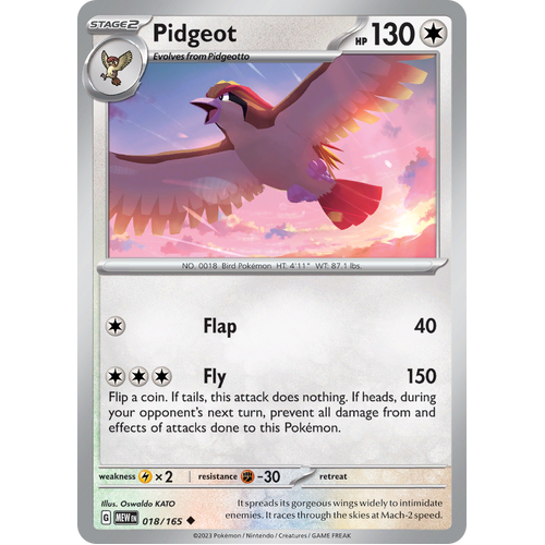 Pidgeot 018/165 Uncommon Scarlet & Violet 151 Pokemon card