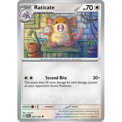 Raticate 020/165 Uncommon Scarlet & Violet 151 Pokemon card