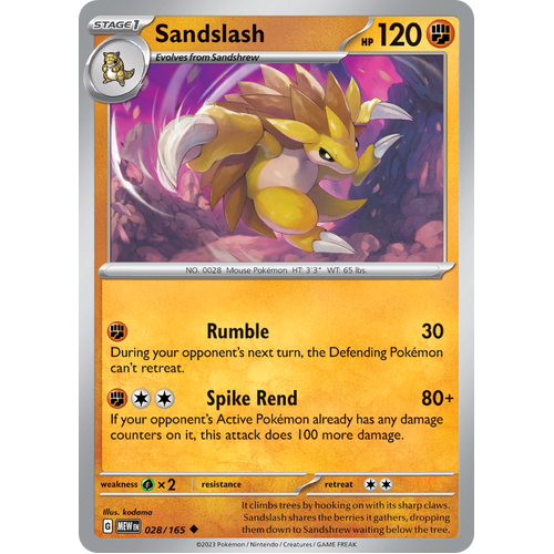 Sandslash 028/165 Uncommon Scarlet & Violet 151 Pokemon card