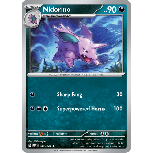 Nidorino 033/165 Uncommon Scarlet & Violet 151 Pokemon card