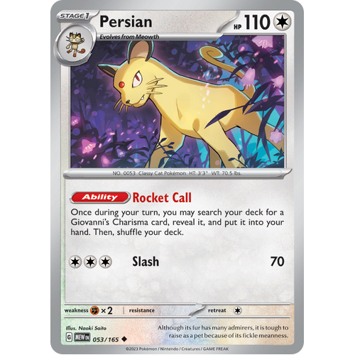 Persian 053/165 Uncommon Scarlet & Violet 151 Pokemon card