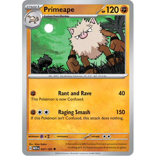 Primeape 057/165 Uncommon Scarlet & Violet 151 Pokemon card