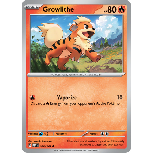 Growlithe 058/165 Common Scarlet & Violet 151 Pokemon card