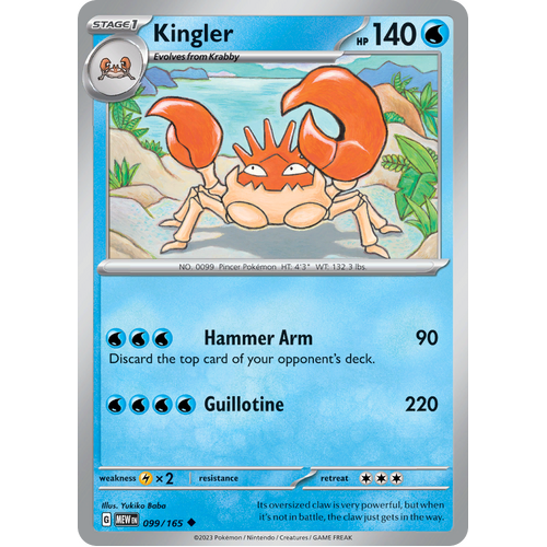 Kingler 099/165 Uncommon Scarlet & Violet 151 Pokemon card