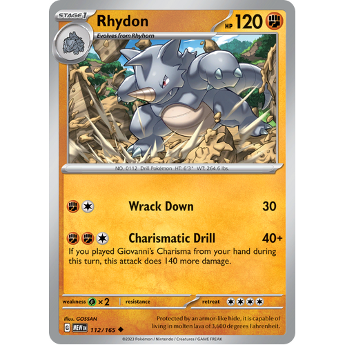 Rhydon 112/165 Uncommon Scarlet & Violet 151 Pokemon card