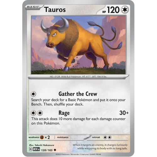 Tauros 128/165 Uncommon Scarlet & Violet 151 Pokemon card