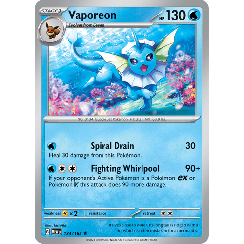 Vaporeon 134/165 Rare Scarlet & Violet 151 Pokemon card