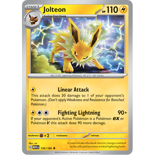 Jolteon 135/165 Rare Scarlet & Violet 151 Pokemon card