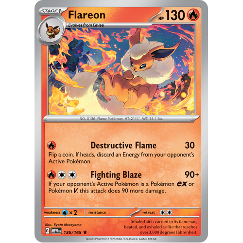 Flareon 136/165 Rare Scarlet & Violet 151 Pokemon card