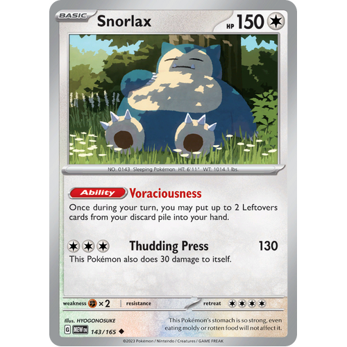 Snorlax 143/165 Uncommon Scarlet & Violet 151 Pokemon card