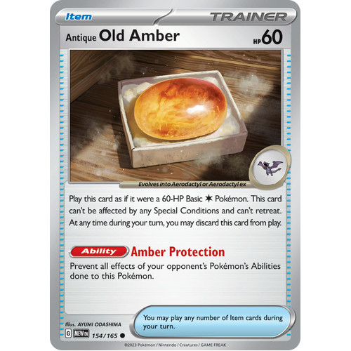 Antique Old Amber 154/165 Common Scarlet & Violet 151 Pokemon card
